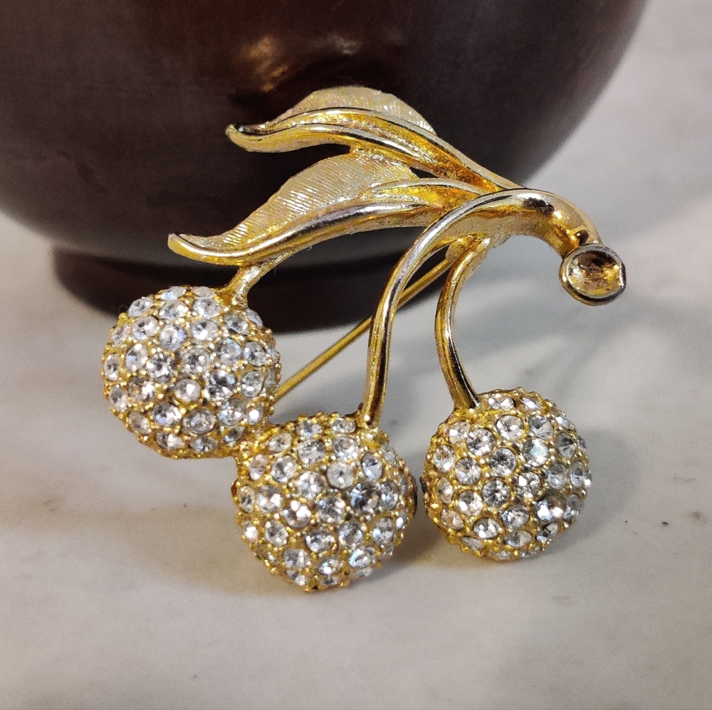 Vintage Dazzling Cherry Bunch Brooch